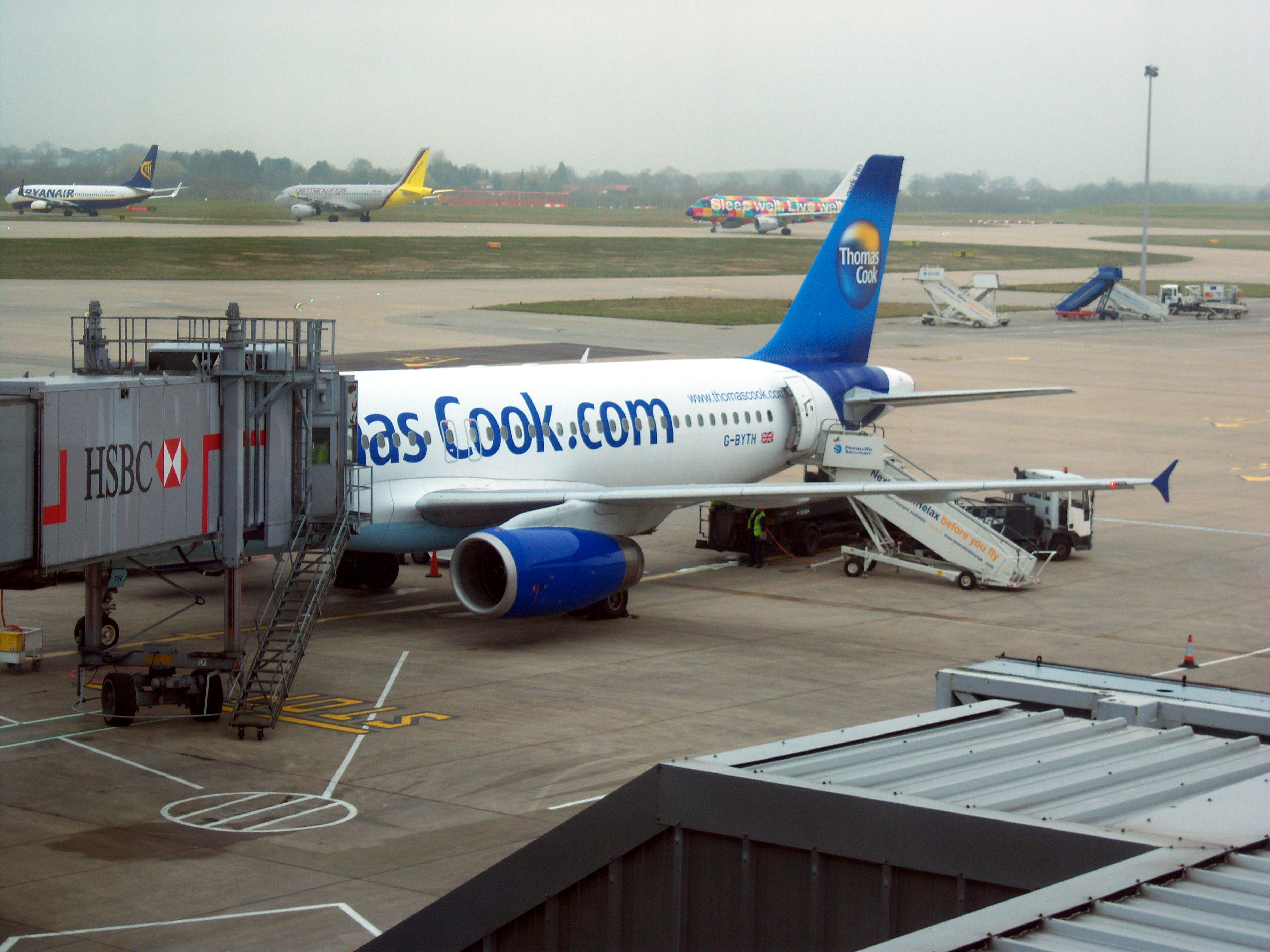 A Thomas Cook Airlines Airbus A320 pre-paring to depart London Stansted Airport