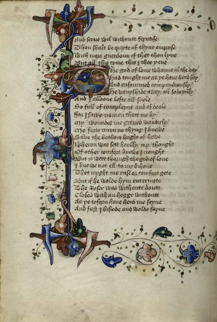 A page from c.1440 manuscript of Canterbury Tales Romaunt of Rose  