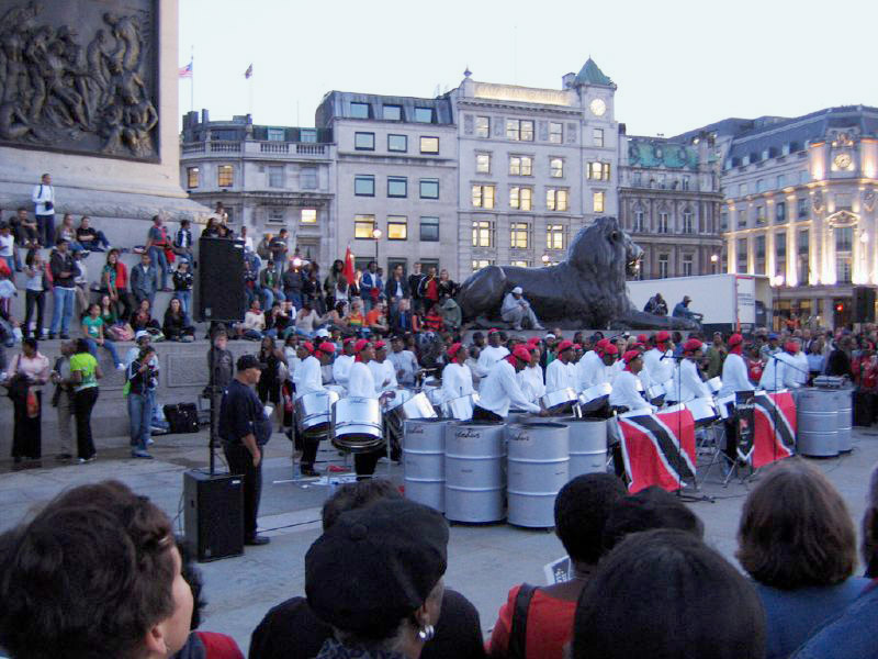 The Exodus Steelband from Trinidad and Tobago play at Trafalgar Square in the UK.