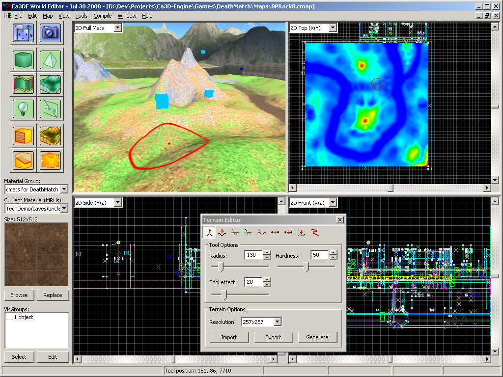 A terrain that is part of a map is edited