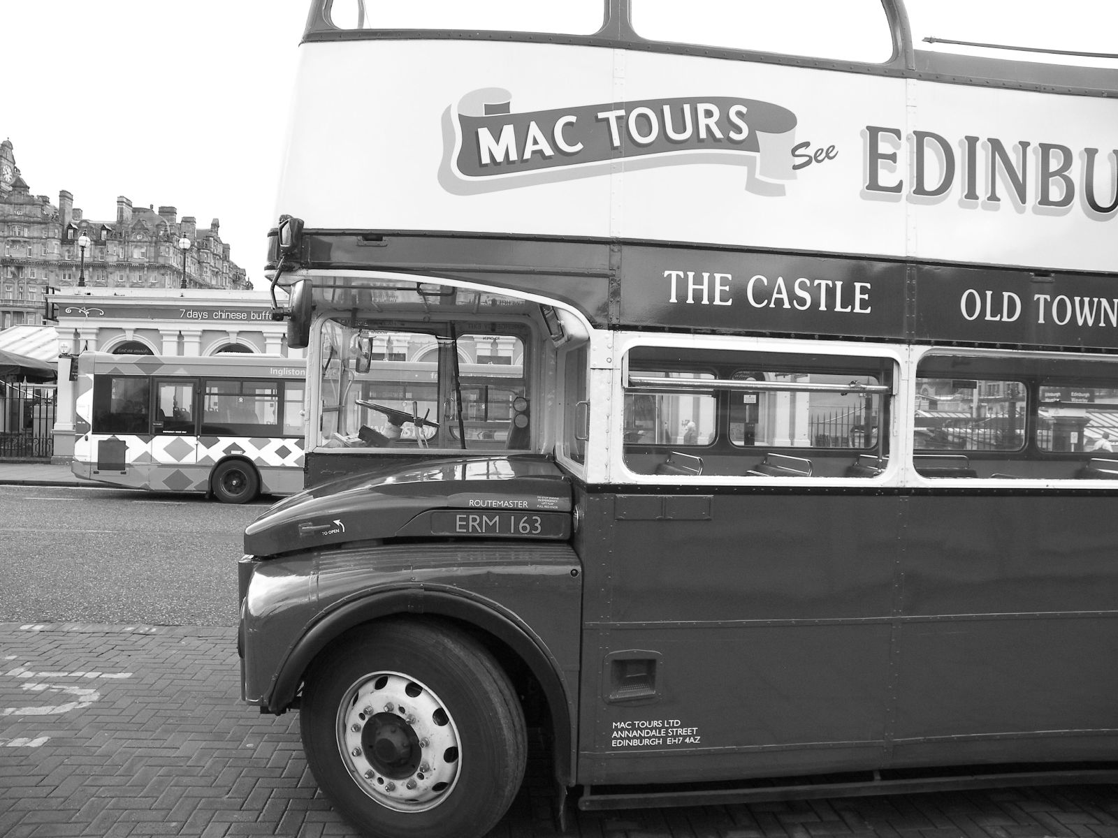 Mac Tours Routemaster bus, with Ingliston Park And Ride bus behind
