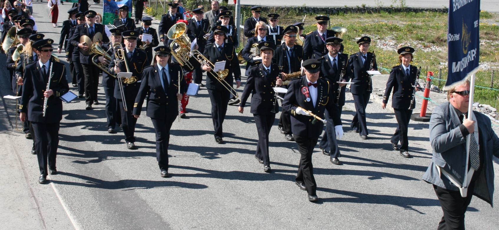 Brønnøysund Musikkorps in the Storgata street of Brønnøysund on 17 May.