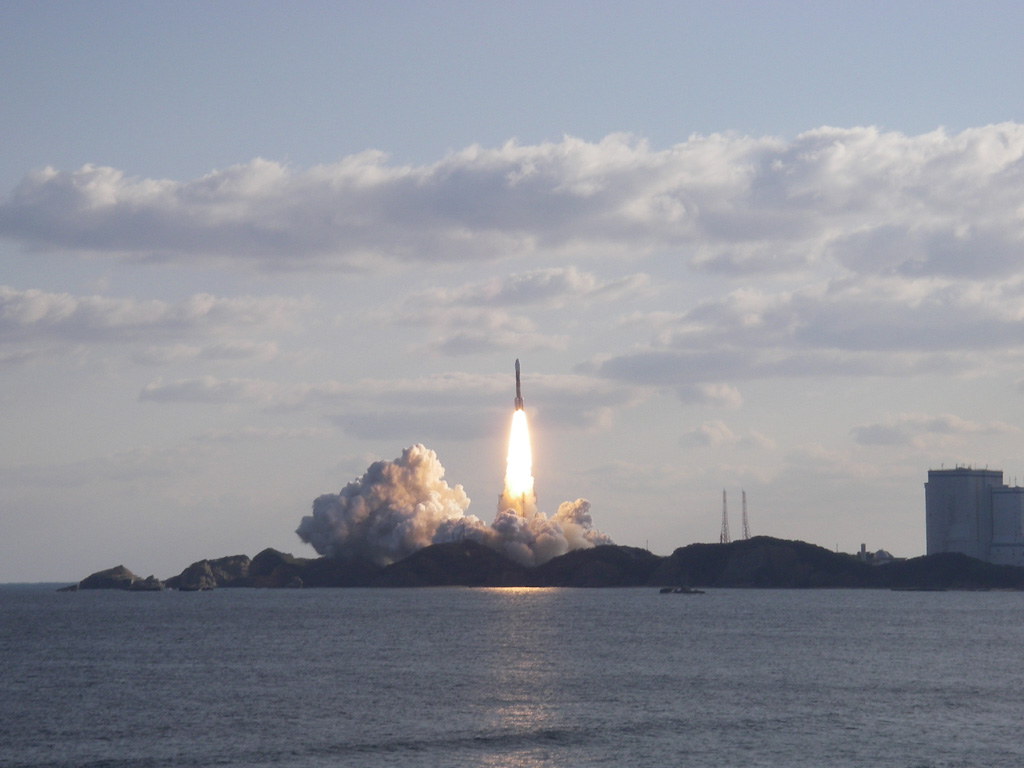 The H-IIA F11 launch vehicle lifts off from Tanegashima Space Center in Japan.