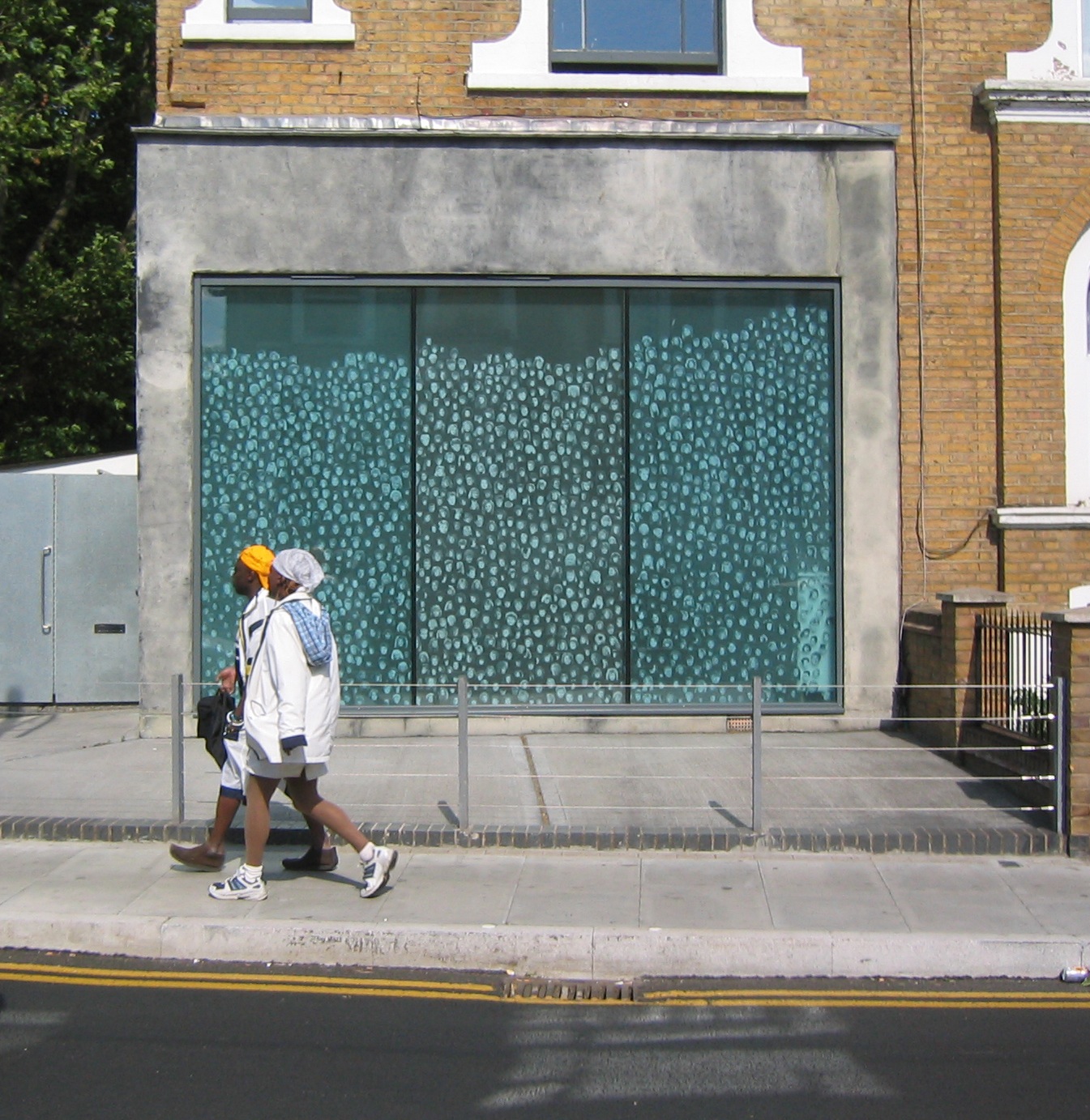 An exterior image of MOCA from the installation of Denise Hawrysio's show "Hello my name is Jenny" in 2005