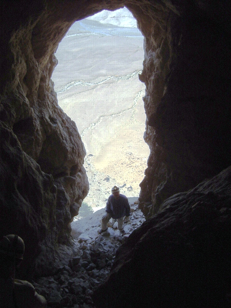 Hayat Durrani at the window entrance of Saiazgai Pot,Balochistan's Highest altitude Cave,Photo, Mohammad Abubakar Durrani in 2006
