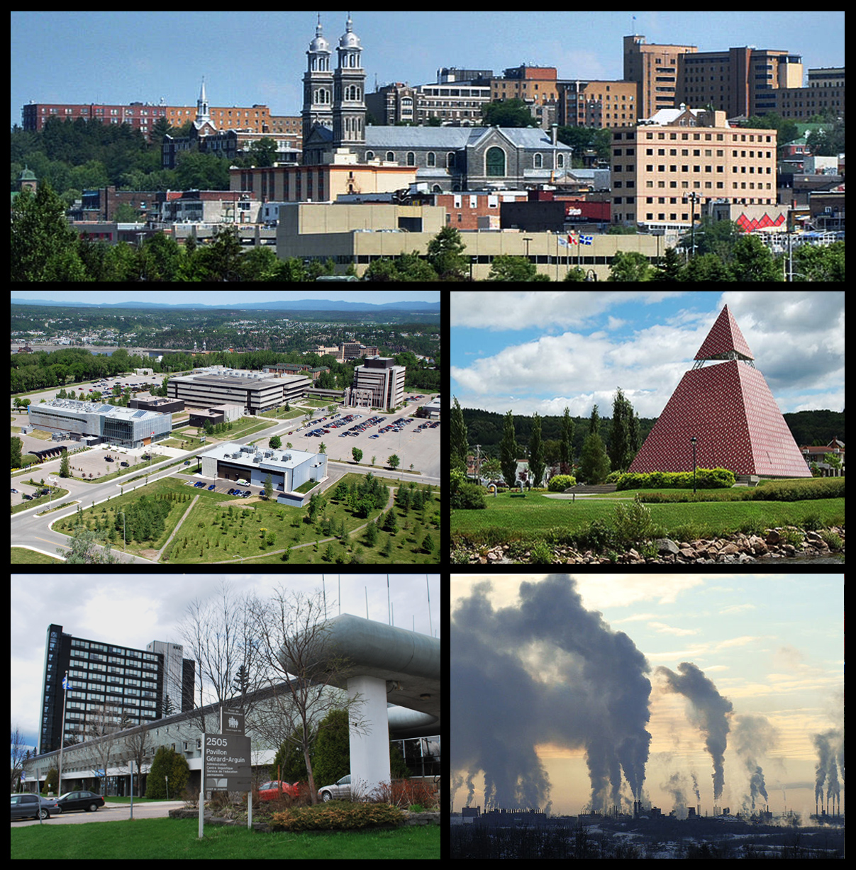 A montage of Saguenay with the skyline of Chicoutimi as it's header.