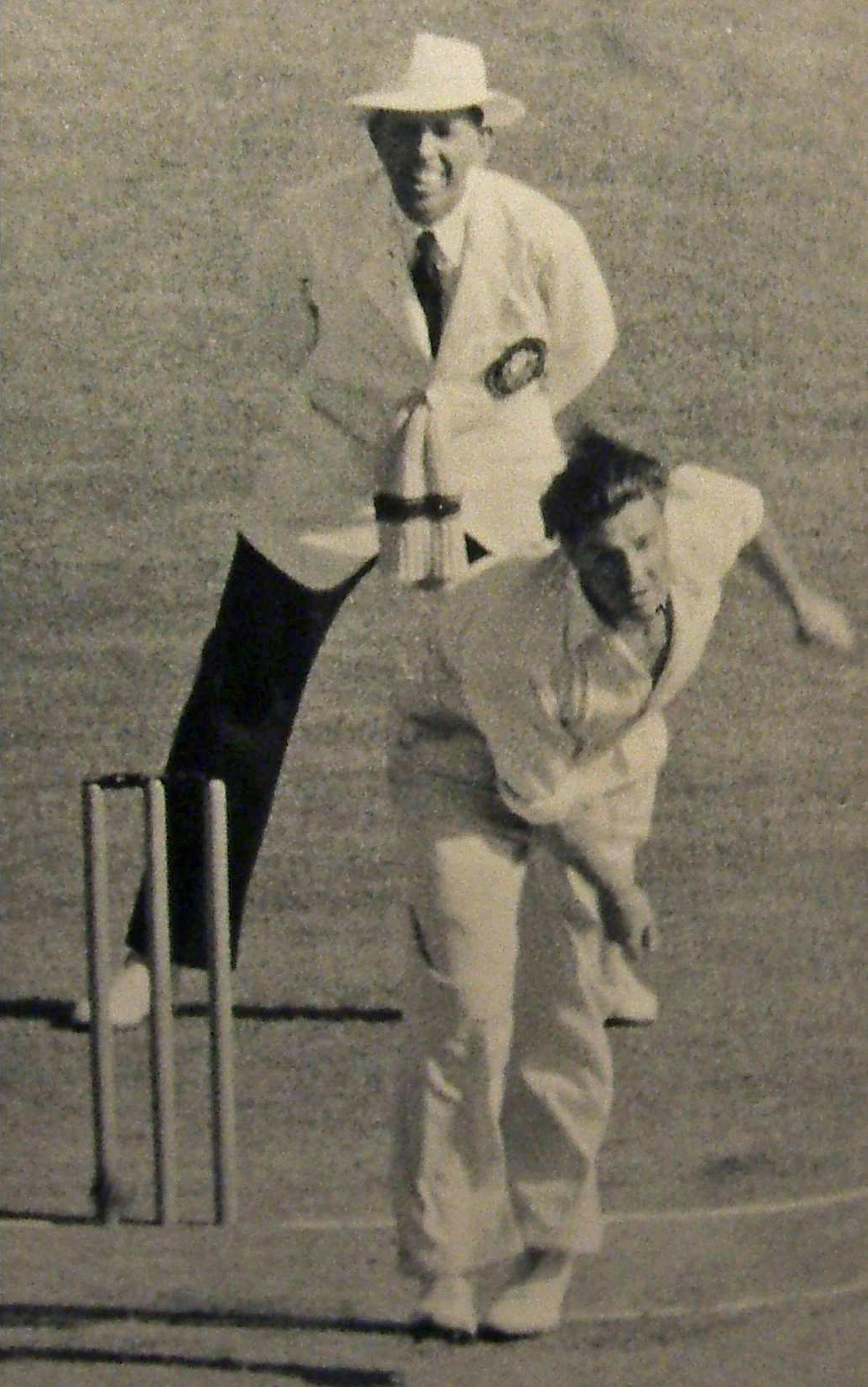 Keith Miller, who bowled an "opening blitz" to Len Hutton.