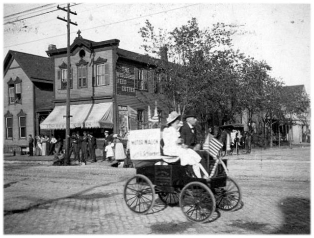 Schloemer with first gasoline car, c. 1900