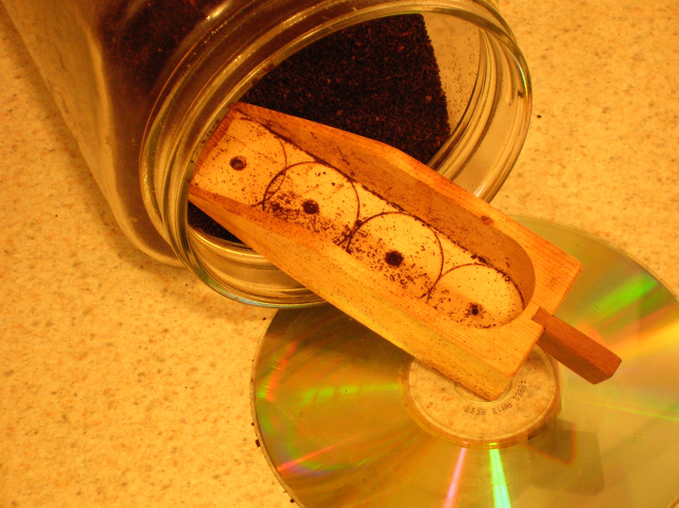 Coffee scoop showing tool marks from a Forstner bit.