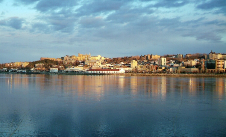 Downtown Saguenay (Chicoutimi borough) from the Saguenay River.