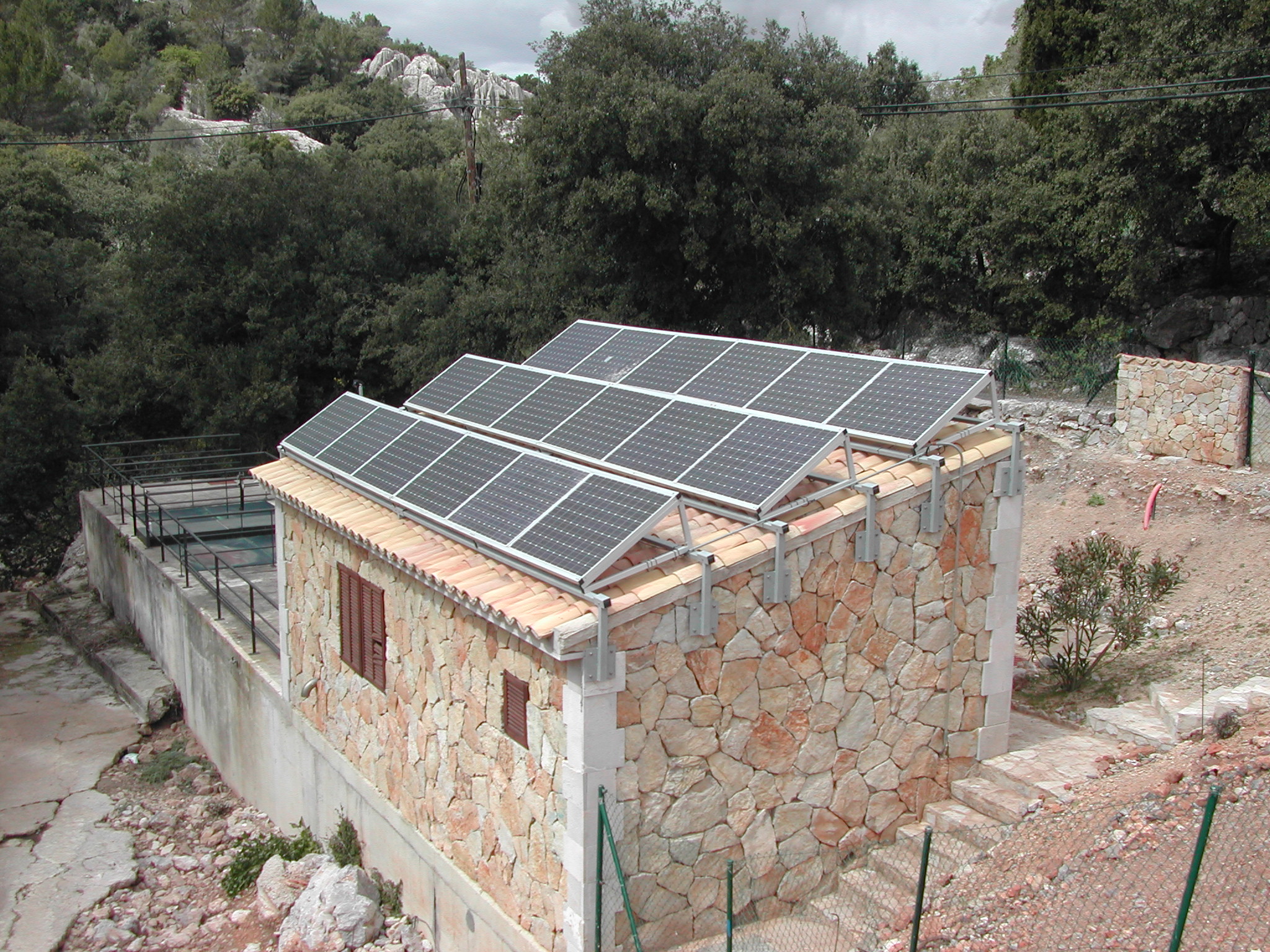 A typical stand-alone photovoltaic power system at a sewage treatment plant in Santuari de Lluc, Escorca