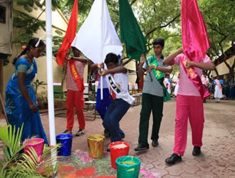 Independence day-House flags being brought by respective captains Independence day-House flags being brought by respective captains