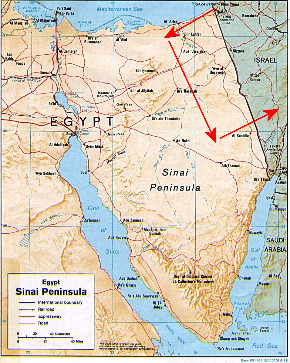 The "Heth" route (marked in red arrows) used by terrorists and smugglers to penetrate into Israel