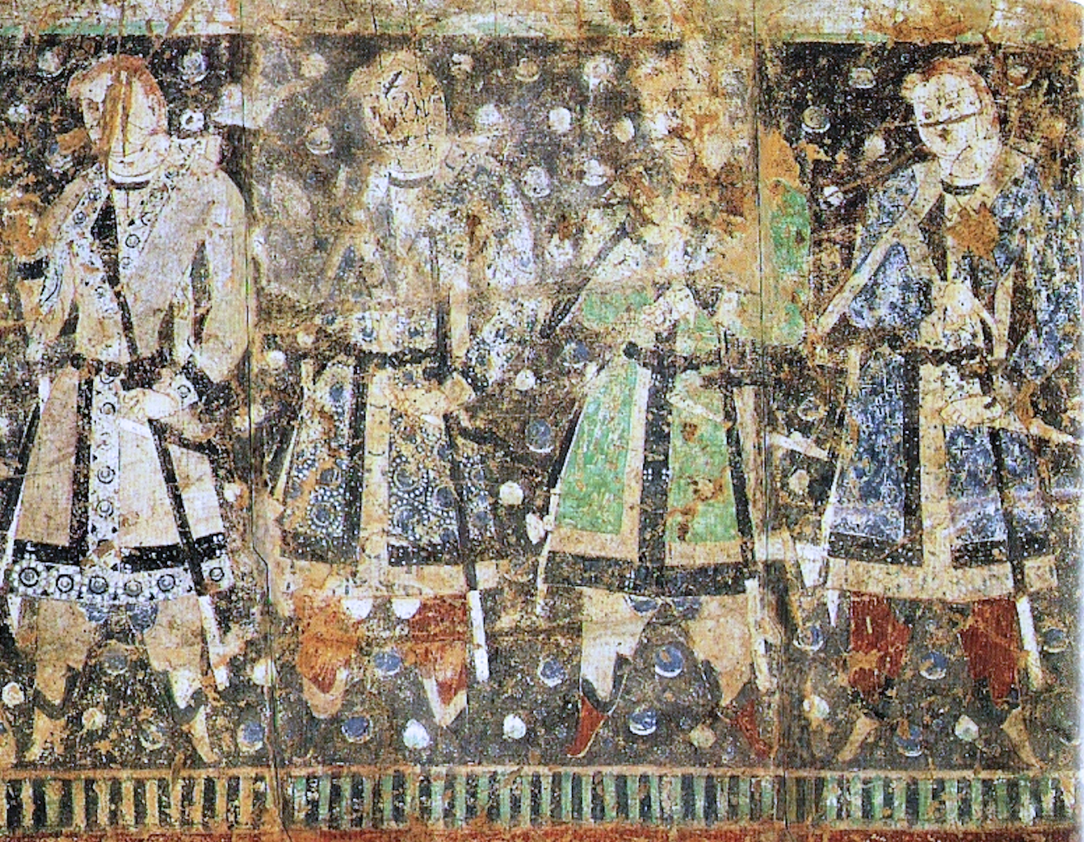 Tocharian donors., 6th century AD fresco from the Kizil Caves