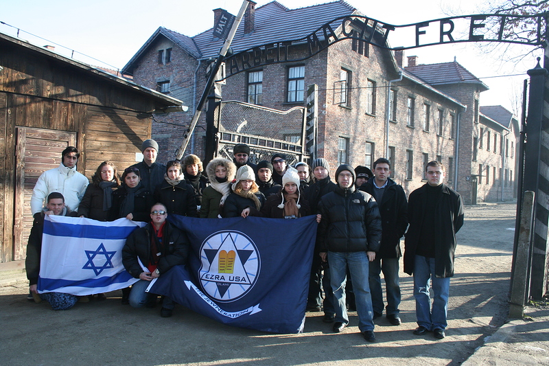 Ezra young leadership seminar on Eastern Europe trip at Auschwitz.