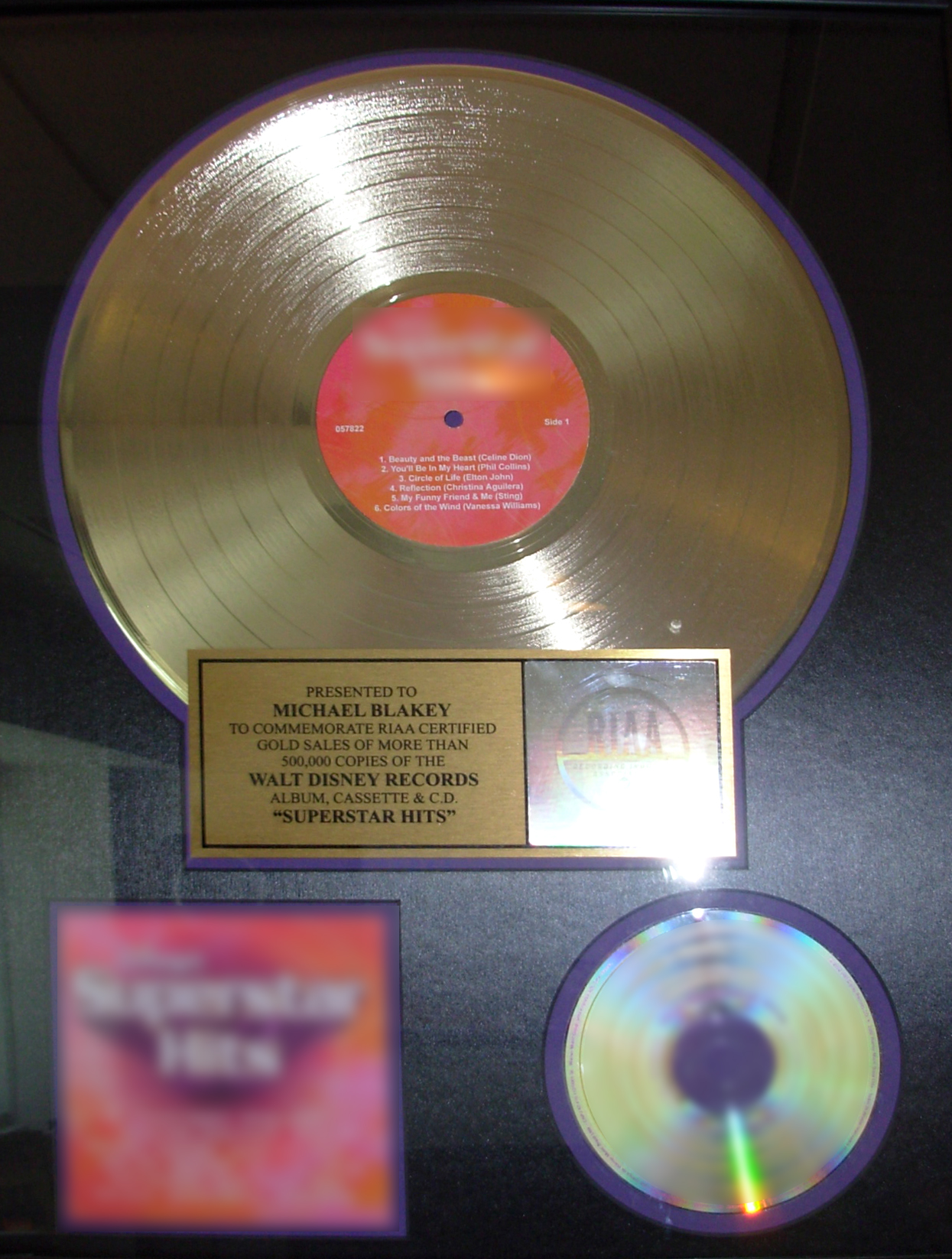 Disney's Super Hits gold record for Michael Blakey