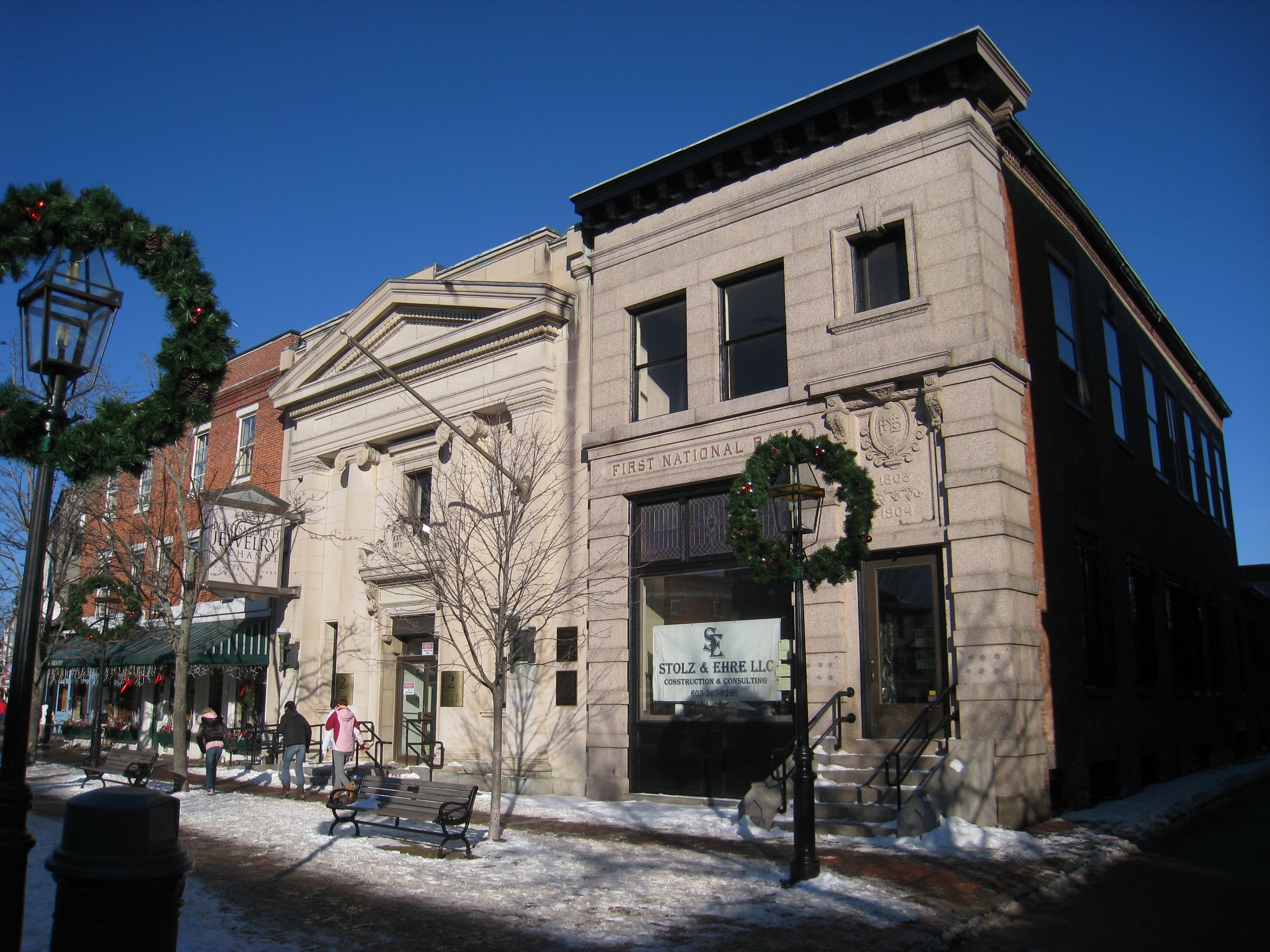 The New Hampshire Bank Building, 22-26 Market Square, Portsmouth, New Hampshire, was built in 1803 for the New Hampshire Bank, chartered in 1792, which was the first bank in the state.