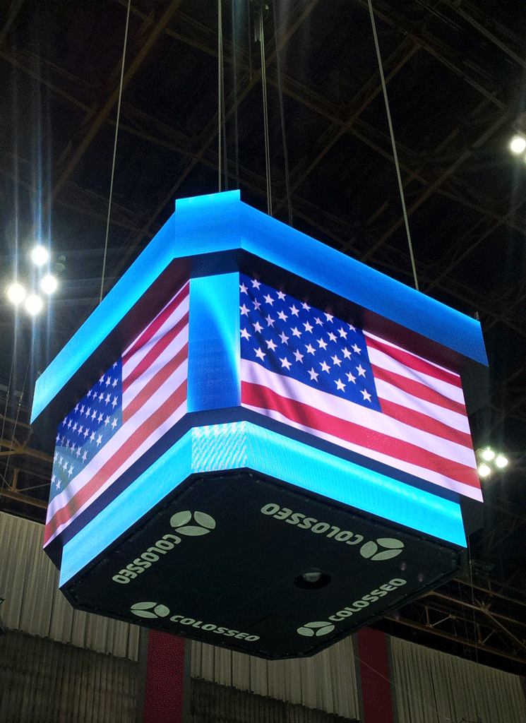  The LED high definition scoreboard at San Francisco's Cow Palace hockey Arena