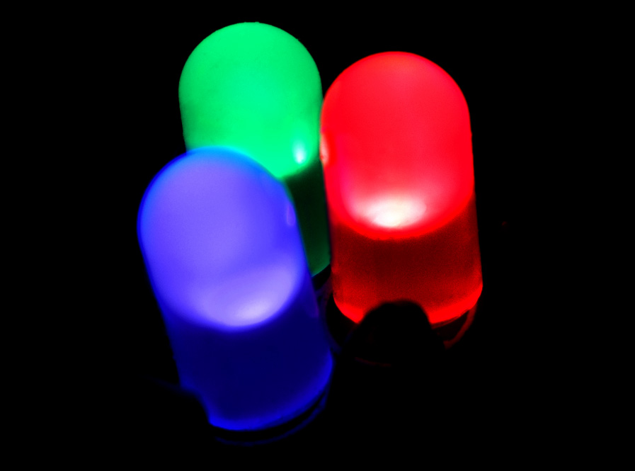Blue, green, and red LEDs can be combined to produce most perceptible colors, including white.