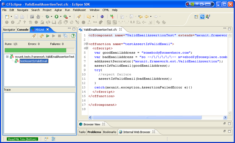 Screenshot of the Eclipse Mxunit plugin