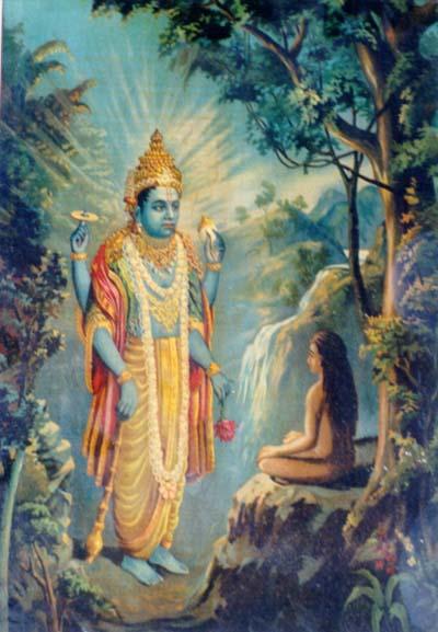 Lord Dhruva getting blessed by Lord Vishnu