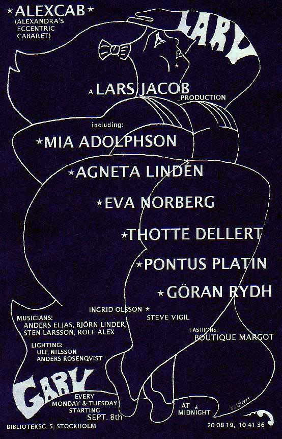 Poster in the style of cabaret noir with a drawing by Steve Vigil.