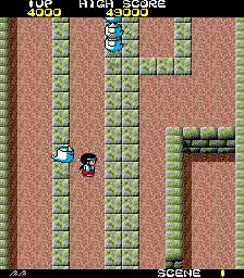 In-game screen shot from the arcade version of KiKi KaiKai.