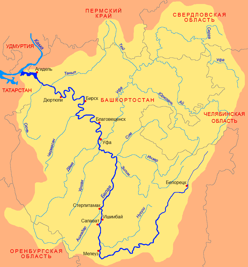 Location of the Belaya river basin.