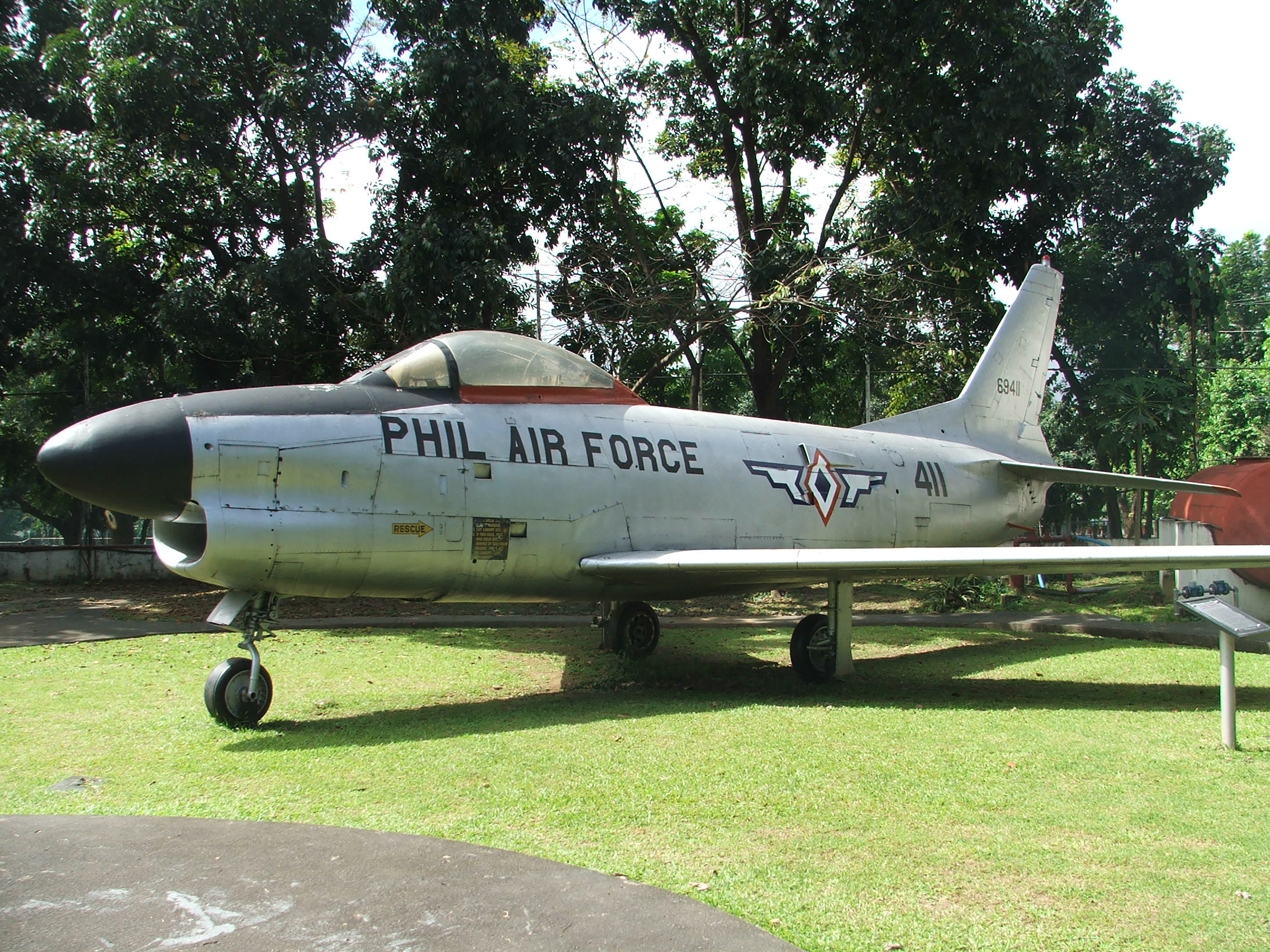 A restored F-86 Sabre is displayed at the Kagitingan Park of the AFP Theater and Museum which is maintained by the AFP GHQ-HSC.