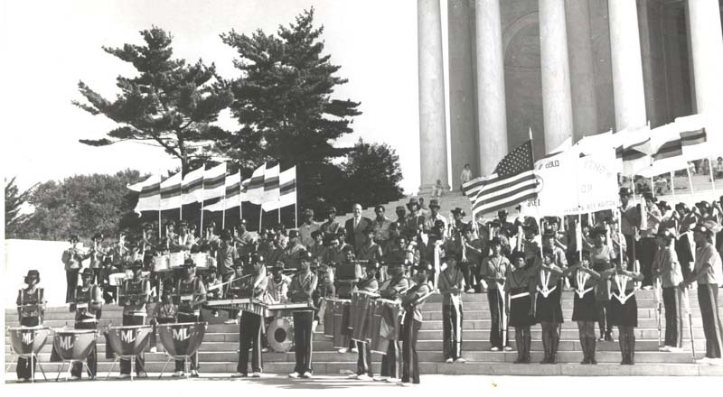 The Mighty Liberators on the Steps of the Lincoln Memorial in Washington DC with U.S. Congressman Frank Horton in 1976.