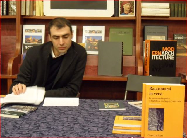 Launch of 'Raccontarsi in versi' in a book shop in Vercelli, Italy. In the picture Menotti Lerro