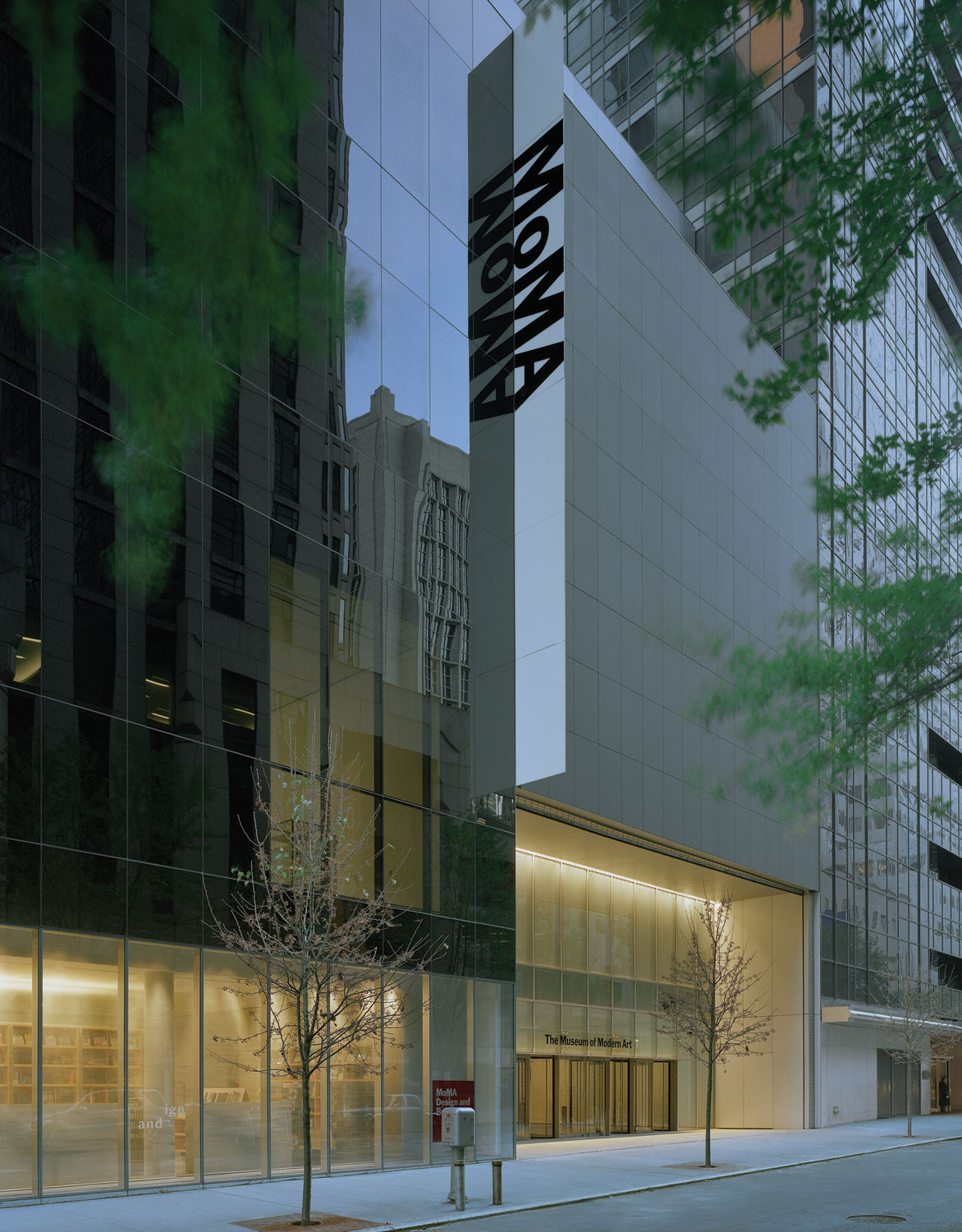 Museum of Modern Art entrance, lit by Edison Price Lighting