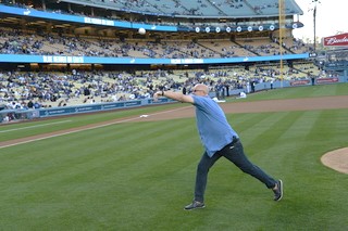 Jeff throwing the first pitch at Dodger Stadium.