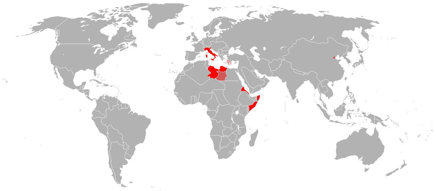 Map of the Italian territories in the world before WWI, showing Tientsin Italian concession in China