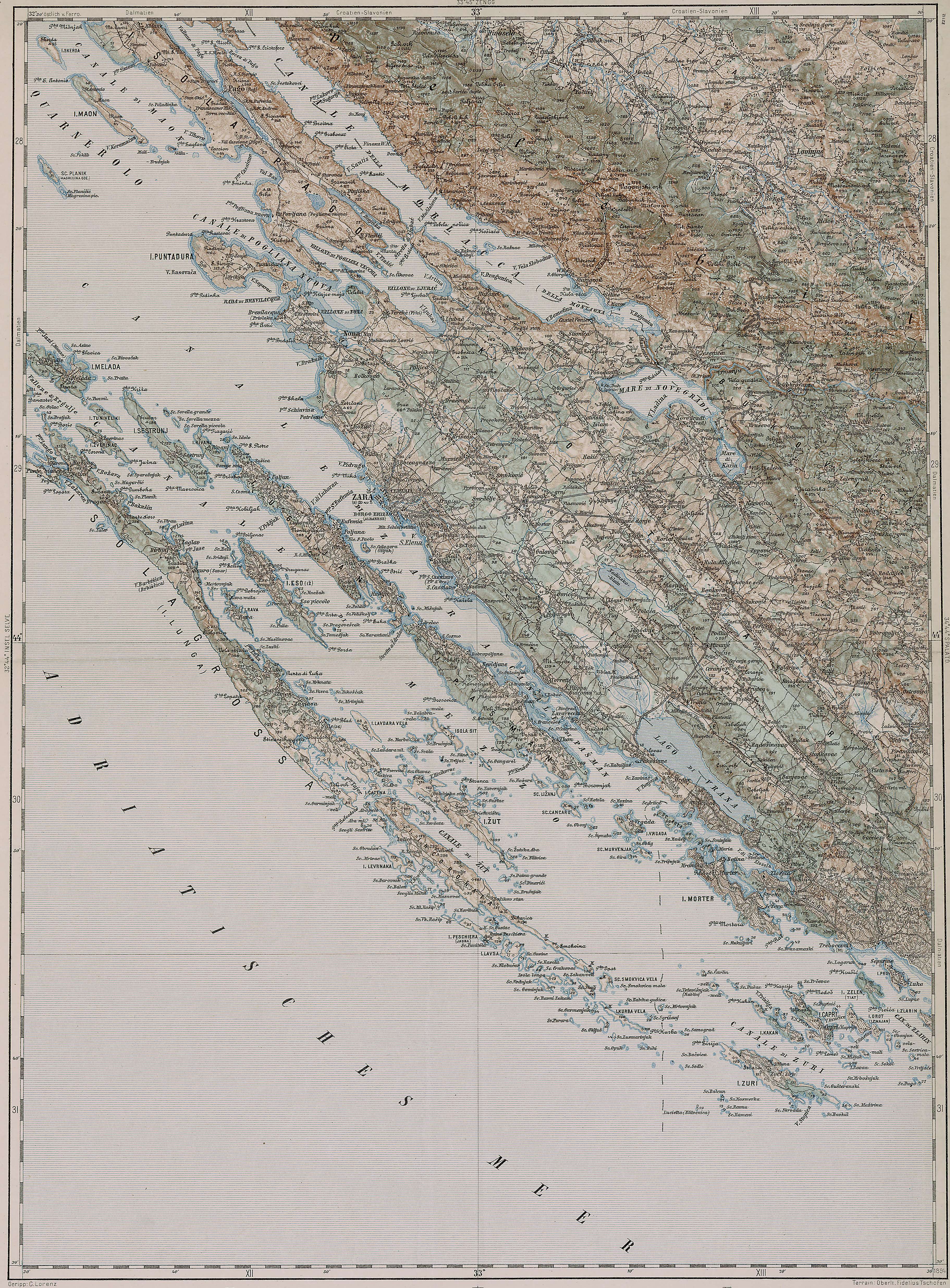 An 1887 Austrian map of central Dalmatia