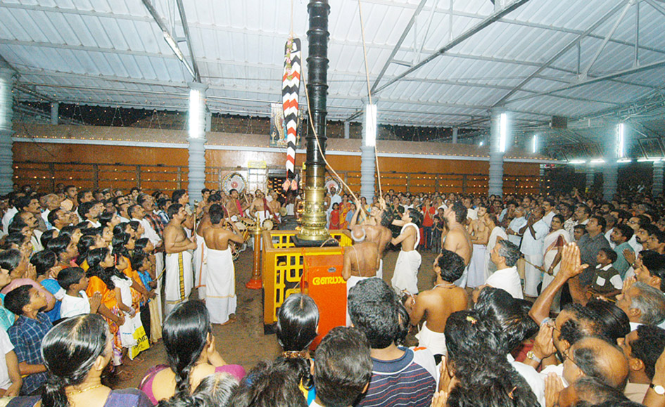 Flag hoisting ceremony at the temple