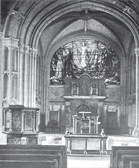 Interior circa 1900, featuring stained glass window