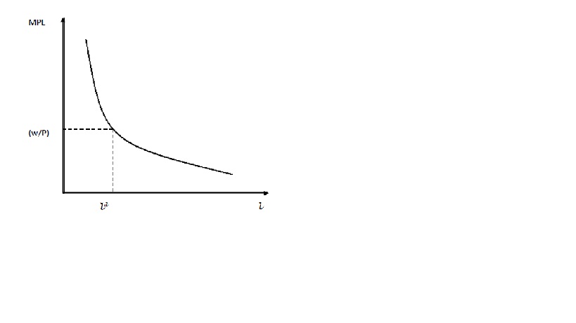 The optimal demand for labor force is determined where Marginal Product equals real wage rate