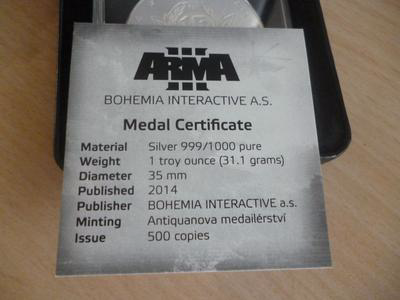 Limited Edition ARMA3 Silver Collector's Coin, the prize awarded to the 'Champion of Deployment Six'