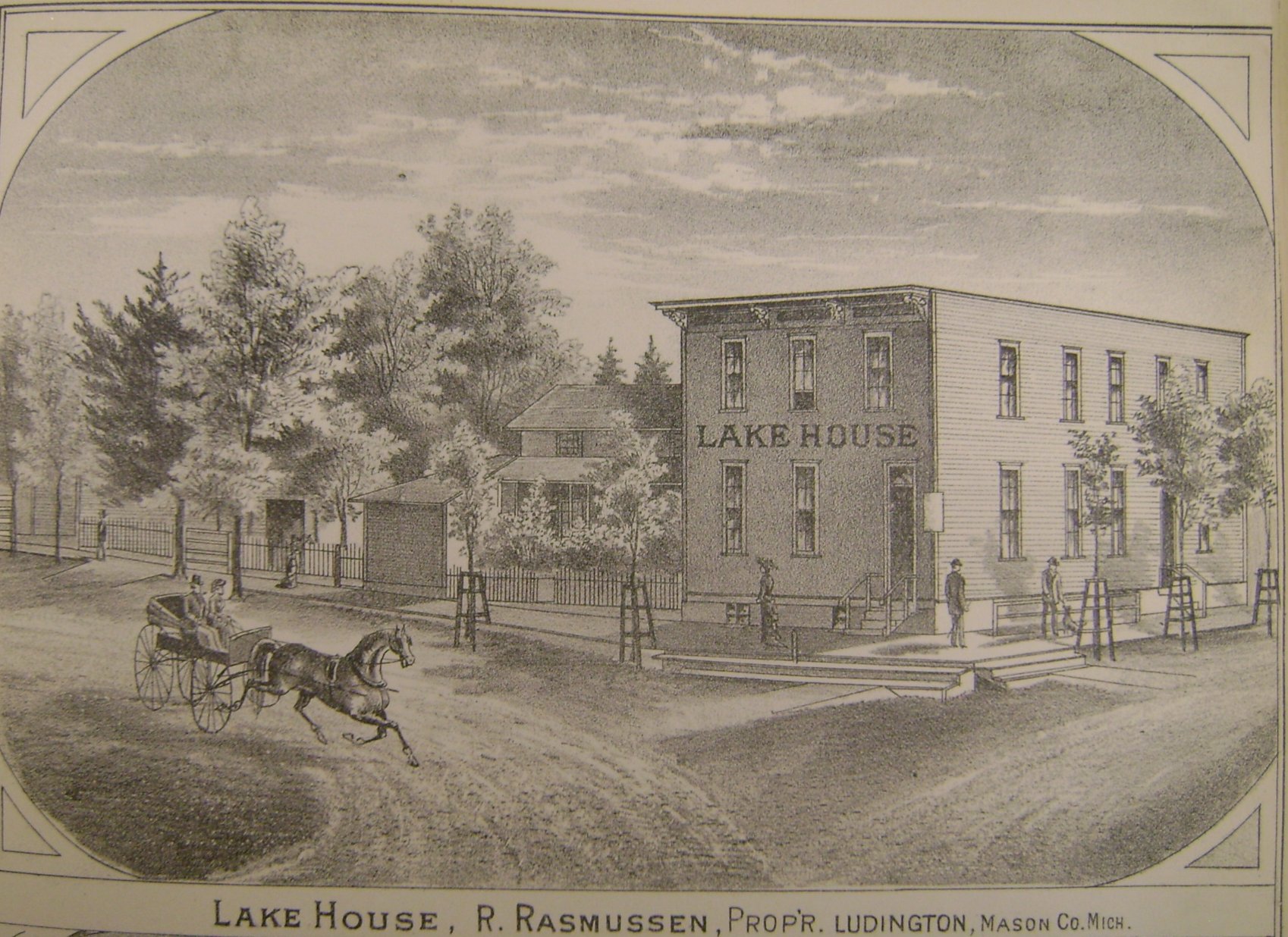 Sketch of "Lake House" hotel in 1877