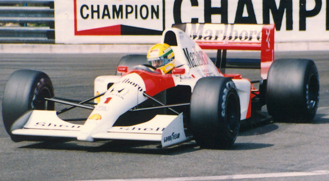 Senna won the Monaco Grand Prix six times during his career, including 1991|alt=Senna's McLaren during the 1991 Monaco Grand Prix