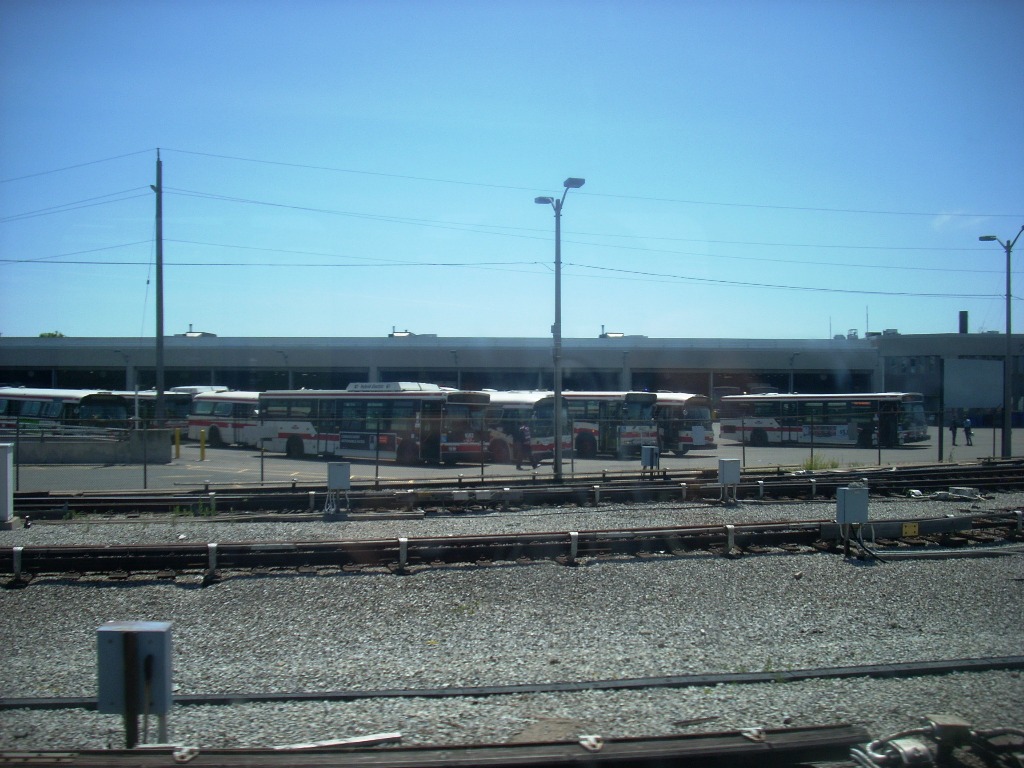 Wilson Bus Garage viewed from a southbound train, facing west