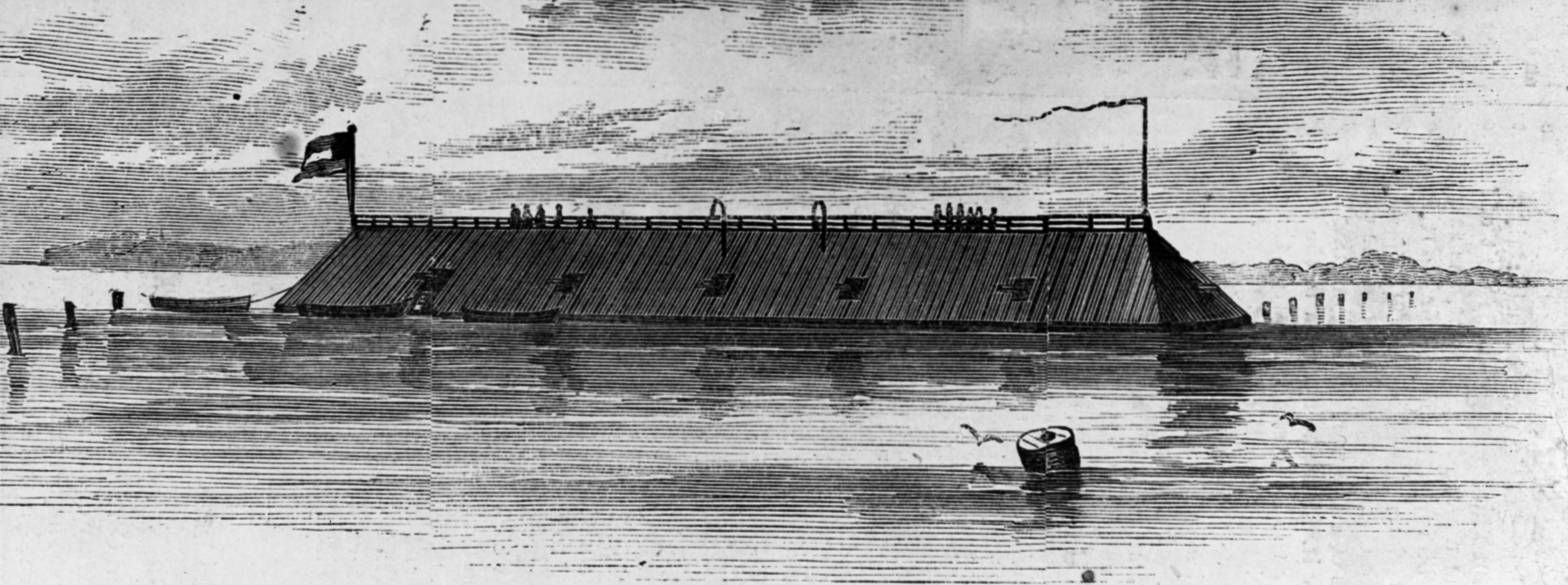 CSS Georgia, also known as State of Georgia and Ladies' Ram, was built in Savannah, Georgia in 1862 and was designed to be an ironclad ram. She was intended to help protect the river approaches to Savannah during 1863-1864. Her compliment was 12 officers and 82 enlisted men. CSS Georgia's steam power was barely sufficient to provide steerageway and required towing every time she was moved. Useless for offensive purposes, she was re-designated as a "floating battery", and moored in the river to cover both the city of Savannah and Fort Jackson. Troops under Sherman seized Fort Jackson on December 21st, 1864; CSS Georgia's guns were plugged, and the she was intentionally fired and sank after the evacuation of the captain and the crew. (Image credit: Naval History and Heritage Command)