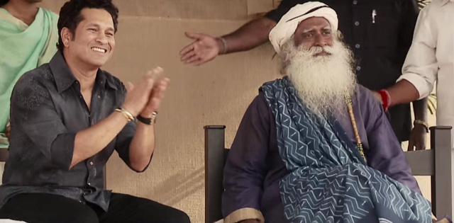 Sachin Tendulkar and Sadhguru at Isha Gramotsavam 2015 in Coimbatore.