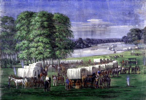 Depiction of a wagon train.