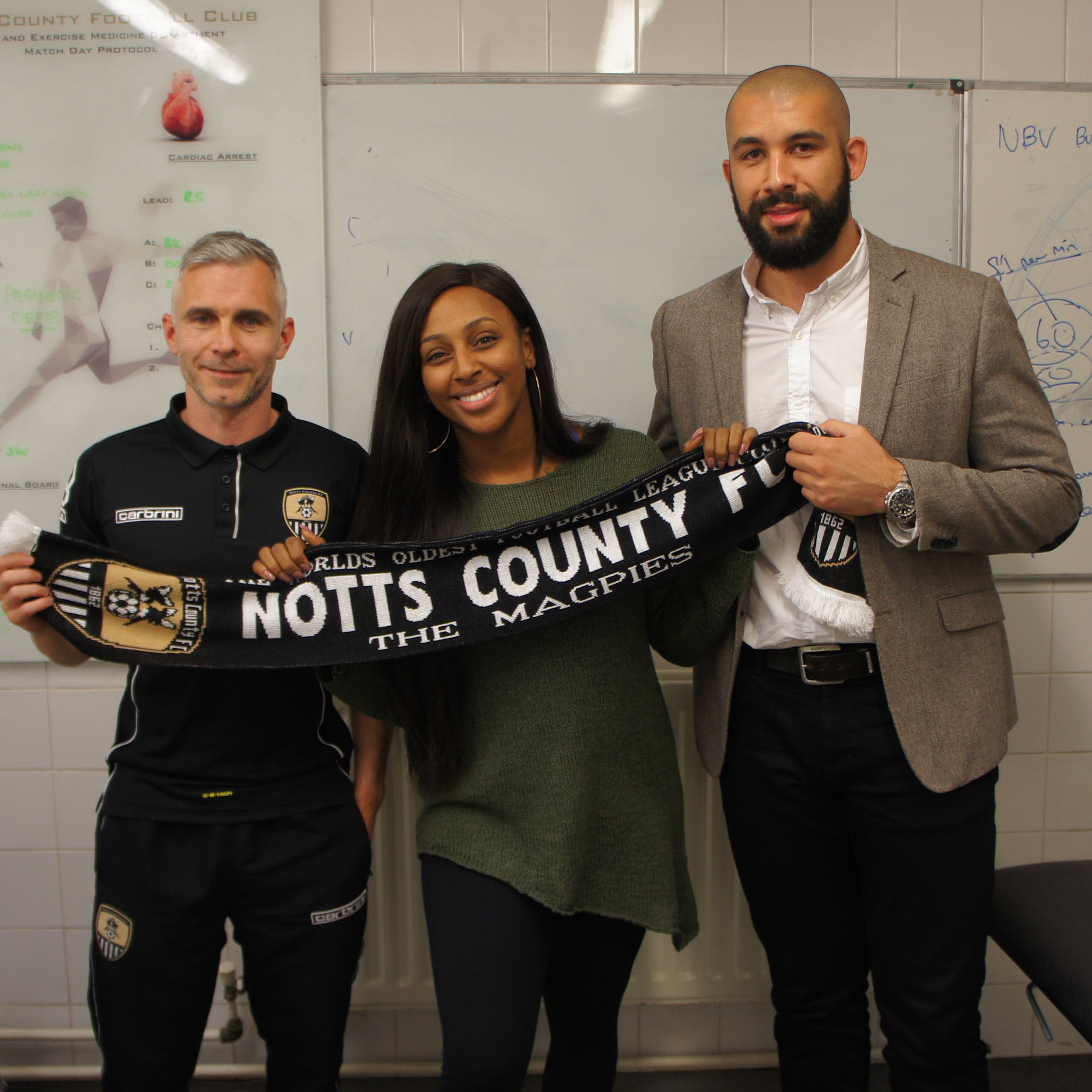 Matthew (far right) with John Wilson Head of Sports Medicine at Notts County FC and X-Factor winner Alexandra Burke
