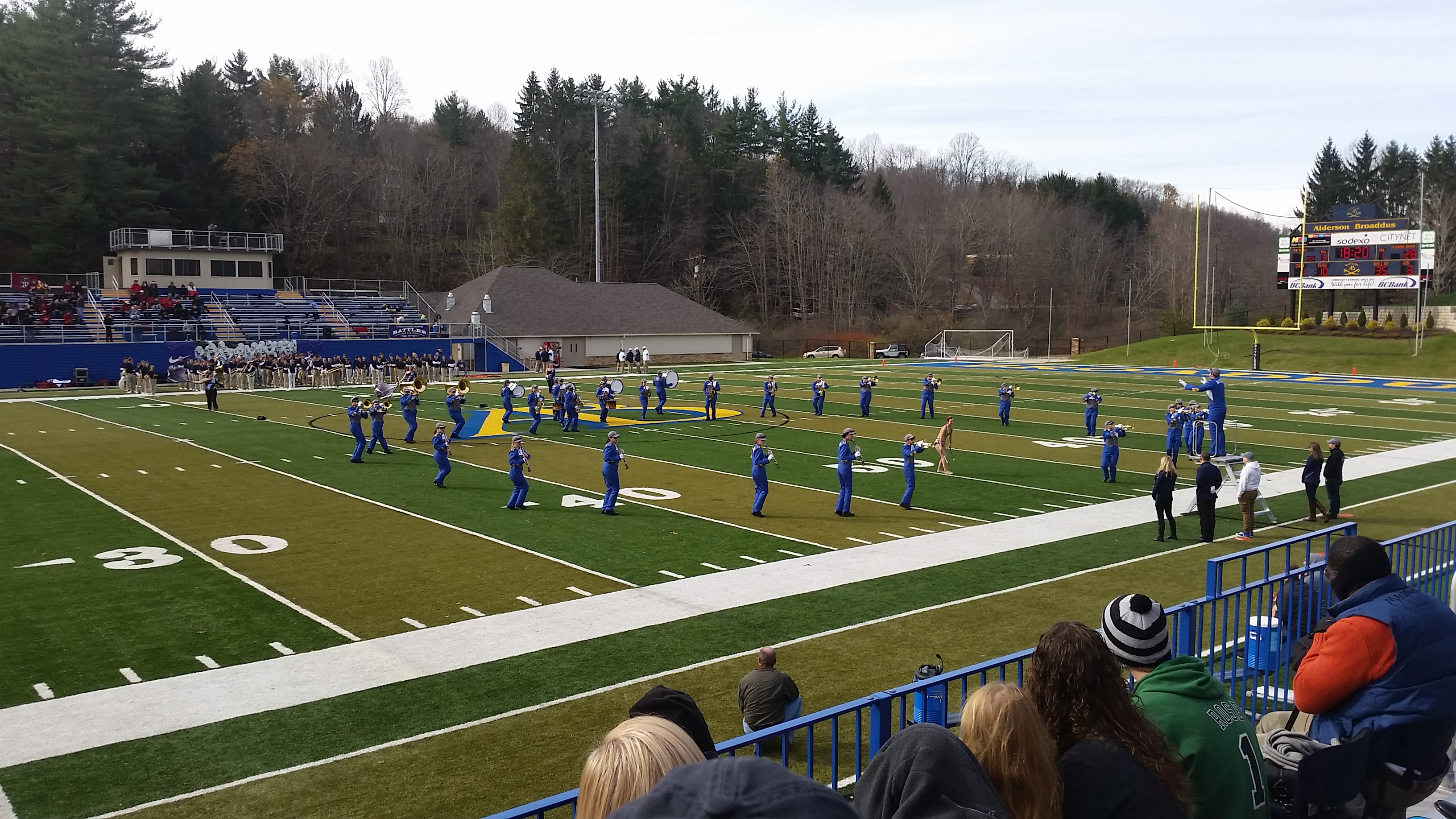 Members of the Battler Band performing their halftime show on Alderon Broaddus's campus in Philippi, WV.