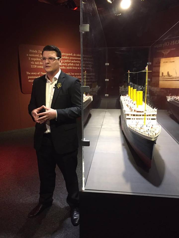 Andrew Vrkoč at the international exhibition of artefacts from the wreck of the Titanic, held in Bratislava and Prague in 2015 and 2016