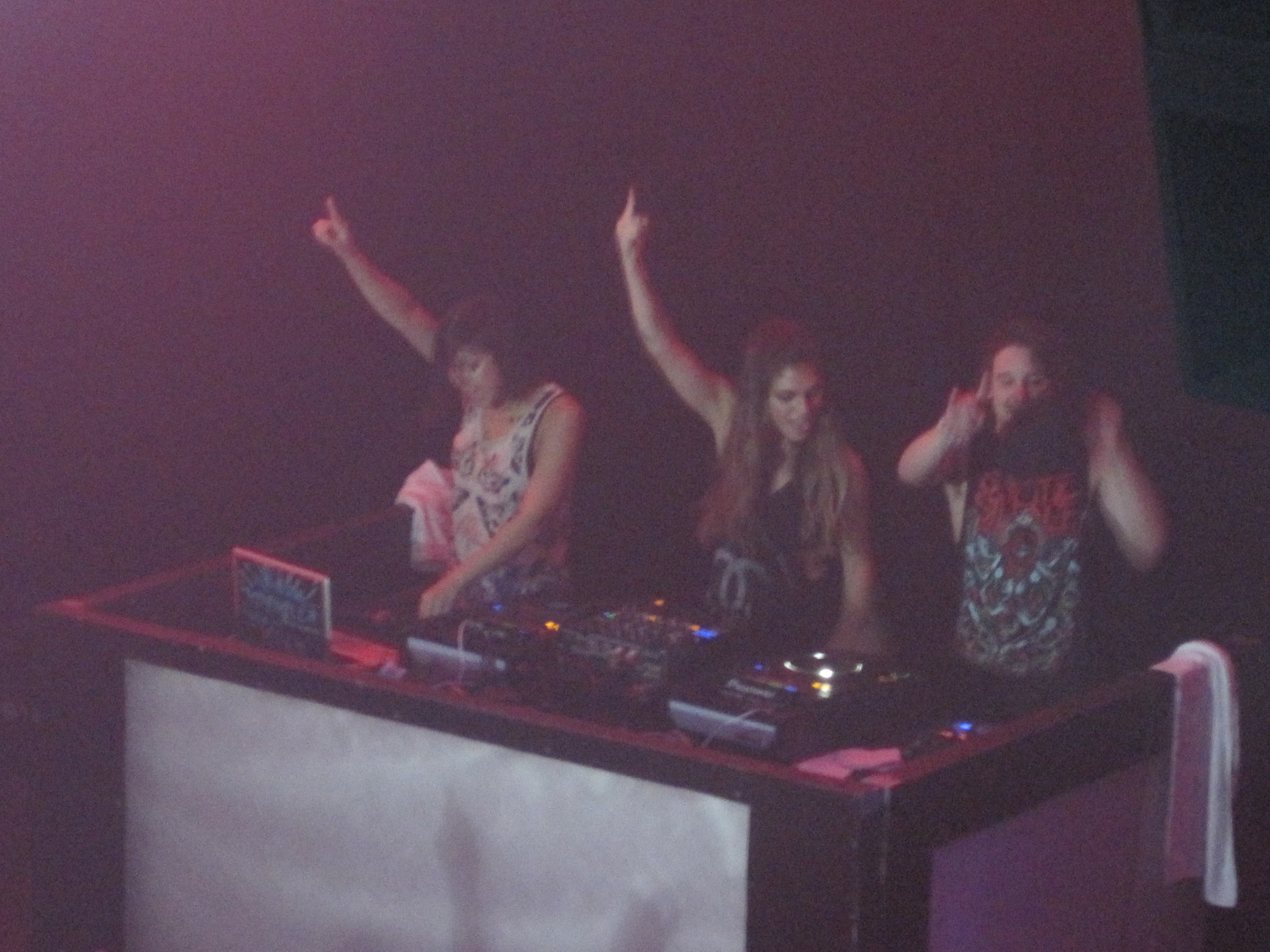 Yasmine Yousaf, Jahan Yousaf, and Kris "Rain Man" Trindl performing at the Vogue Theatre in Indianapolis, Indiana in 2012.
