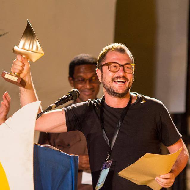 Vincenzo Cavallo Faras receiving the Golden Dhow at Zanzibar Film Festival 2015